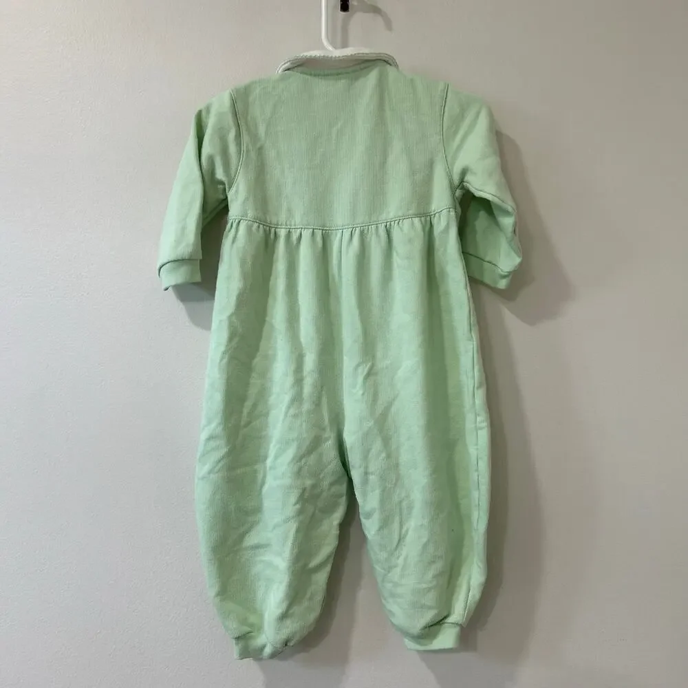 Lot of 2 Miniwear Vintage Baby Girls Sz 12 Months Long Sleeve Rompers Pink Green